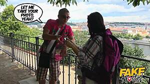 personal-error fake hostel brunette backpacking babe with nice natural tits picked up on road journey... sucks cock in car before getting fucked all around hostel, whoa