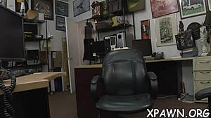 Lustful beauty gets naked and sucks cock in shop before rough pussy fucking and orgasm.