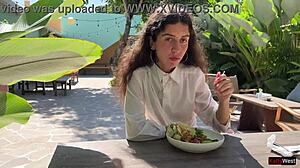 i asked friend to cum on my face in cafe for eating food with sperm 😏 public cumwalk with teen facial and small tits flashing