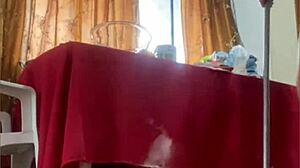 Young woman does live in short clothes.