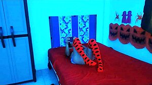 UNA HISTORIA DE TERROR Mexican Babe In Costume Sucks Huge Cock And Gets Fucked Hard!