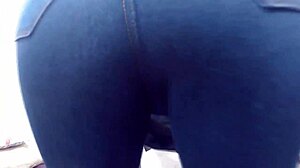 Shemale in tight jeans strokes that juicy big cock wildly!