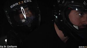 Alexis Fawx gets deepthroat and pussy licking in garage from husband. She's in leather boots while he does face fucking and handjob.