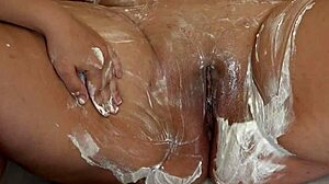 milf in early pregnancy shaves fat lesbian's big hairy ass and pussy, oh fetish