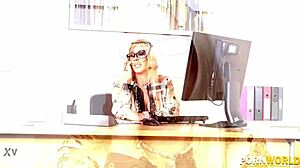 Rock-hard erection for her big fake tits in lingerie and miniskirt.