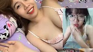 This beauty flaunts her massive tits in wild action.