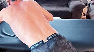 I feel relaxed stretching in compression pants on massage table hd short