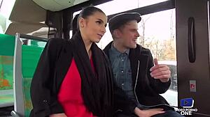 Come on, let's get wild and fuck hard in this crowded bus while that creepy French voyeur watches us from behind.