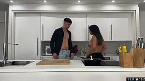 big ass latina milf colombiana gets roughly fucked by her boyfriend's friend in his kitchen dorm house