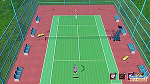 in this hentai episode lina and zheng get into wild 3some action with big tits anal and squirting creampie. the curvy monsters dominate in cartoon fetish outfits during the tennis angels ex game.