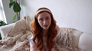 Petite redhead lesbian step sister Scarlet Skies says she needs revenge on ex with deepthroat and cowgirl.