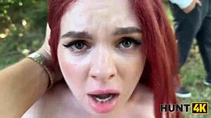 slutty redhead miss olivia tempts with natural tits and perfect body seducing producer publicly