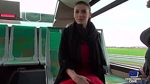 Come on, let's get wild and fuck hard in this crowded bus while that creepy French voyeur watches us from behind.