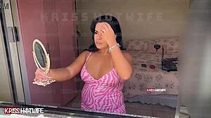 the married prostitute got caught masturbating while watching her own video of fucking a well-endowed guy, showing off tan lines.