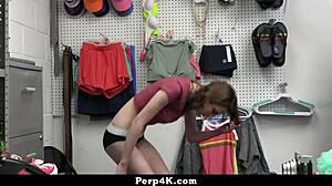 In a casual tale, the teen 18+ burglar gets caught shoplifting and punished with blowjob and doggystyle sex by cop.