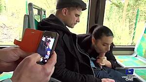 Come on, let's get wild and fuck hard in this crowded bus while that creepy French voyeur watches us from behind.