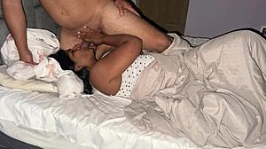In the early morning, this curvy stepsister with big natural tits gets rough homemade sex, moaning in spooning position until a huge creampie fills her tight pussy.