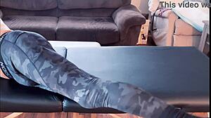 I feel relaxed stretching in compression pants on massage table hd short