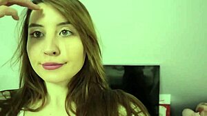 Girl plays with balloons while wearing pantyhose, big tits bouncing.