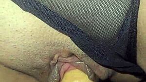 Latina teen milf takes huge dildo in ass and pussy before teacher fucks her missionary style.