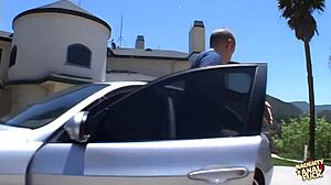 Rough deepthroat and double penetration for trashy blonde bitch in threesome creampie