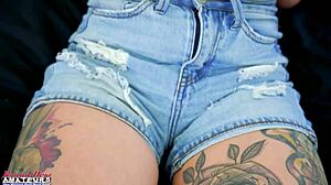 Skinny brunette Katie Kingerie deepthroats a juicy cock and swallows every drop of cum