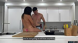 big ass latina milf colombiana gets roughly fucked by her boyfriend's friend in his kitchen dorm house