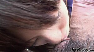 Japanese slut blowing on the balcony