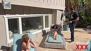 Leana Lovings stars in Flourish University episode 13 with petite brunette action by the pool.