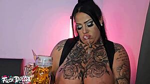 busty inked ashley cumstar spews piss while ass fisted and roughly fucked with vaginal creampie