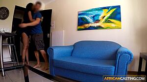 This perfect tits ebony babe is blowing my mind at casting with deepthroat face fucking and doggystyle domination