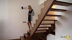 After Drinking Tea Girl Rides Old Husband in Cowgirl on Sofa