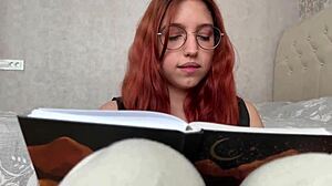 Shy Redhead Student with Glasses Masturbates Wet Shaved Pussy to Hard Orgasm