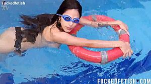 Watch sexy mermaid Helen Star in underwater pool naked romance!