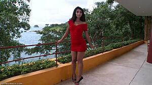 Ria Rodriguez Wears Red Dress and Panties