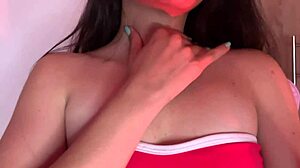 teen gamer girl fingers herself in dorm room while roommate's away... oops, got caught mid-orgasm