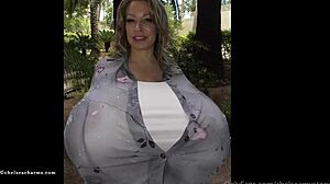 i love showing off my huge fake tits in chelsea charms one button style