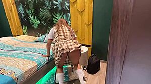 The perverted stepdad spied on his teen stepdaughter masturbating with anal toys. He couldn't resist shoving his big cock into her tight asshole for rough creampie.