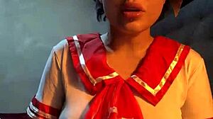 La puta colegiala Helena Danae delights us with her vaginal juices from wet pussy masturbation with dildo.