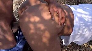 Outdoor Hookup Turns Wild With Ebony Babe Taking Monster Cock In Forest Creampie Action!