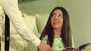 Russian vip slut gets double penetration with cumshot on private board from stuarts in tight pussy action