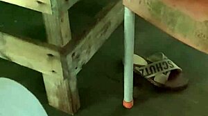 Slim waist bitch boldly flashes puffy pussy and small waist at public beach in stockings