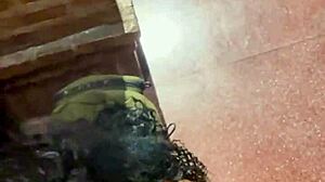 In a public street in Buenos Aires, this Argentinian teen amateur takes cum outdoors as a voyeur watches her prostitute act.