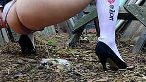 stepmom pisses outdoors then mouth fucked to squirting orgasm