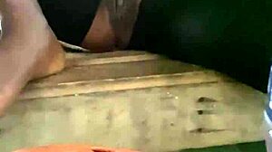 Slim waist bitch boldly flashes puffy pussy and small waist at public beach in stockings