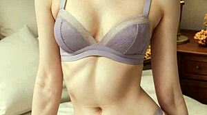 Lingerie models show flower panties barefoot