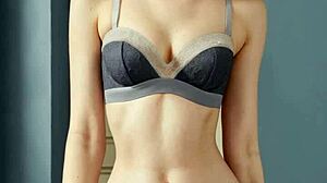 Lingerie models show flower panties barefoot