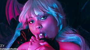 Morrigan stuffs latex pantyhose with substance for intense foot fetish play