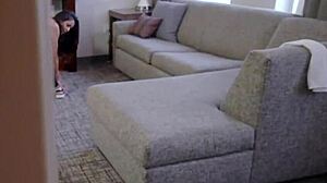 Brunette Yoga Stepmom Takes Stepson's Cock in Handjob and Blowjob