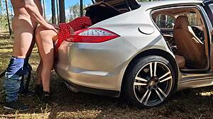 are you fucking that sexy milf hard in the forest until she cums?